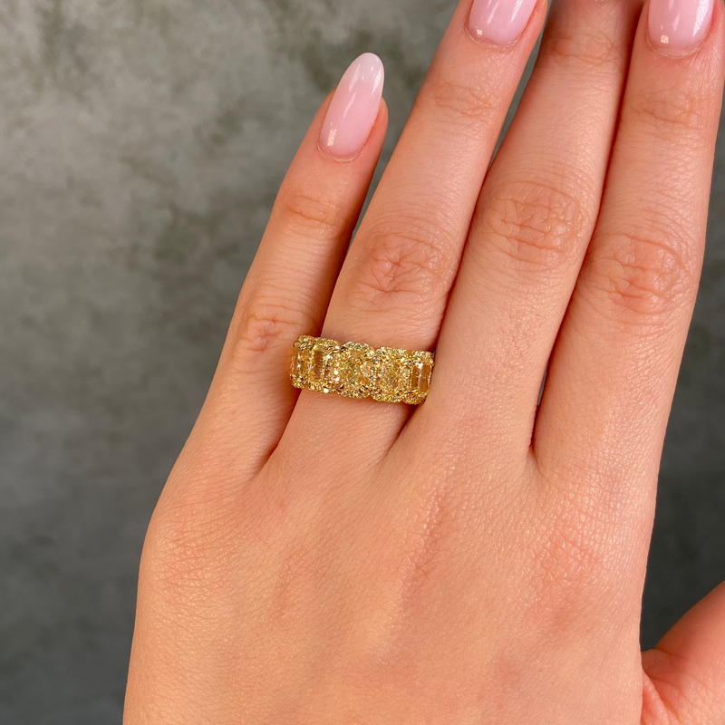 Fancy Light Yellow Golden Halo Half Eternity Band