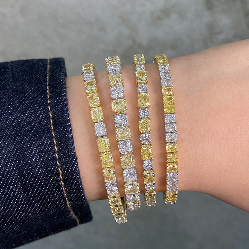 stacked diamond bracelets with nature inspired natural yellow and colorless diamonds