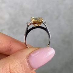 3 Carat Fancy Yellow Elongated Cushion Diamond Engagement Ring