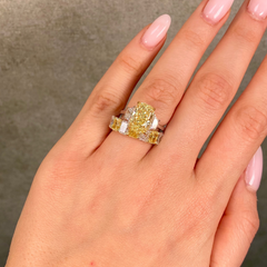 4 Carat Elongated Cushion Fancy Light Yellow Diamond Engagement Ring