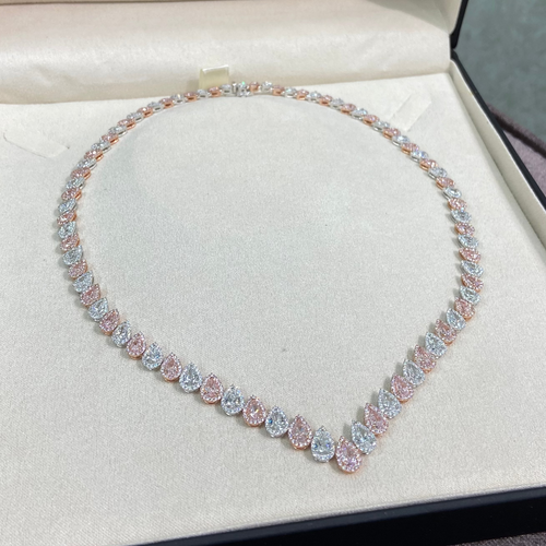 17 Carat Alternating Pink and Colorless Diamond Riviera Necklace