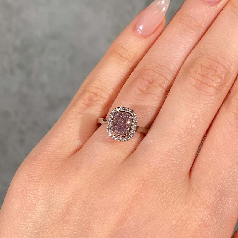 2 Carat Pink Cushion Diamond Halo Engagement Ring