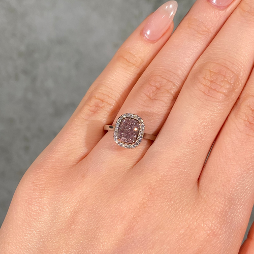 2 Carat Pink Cushion Diamond Halo Engagement Ring