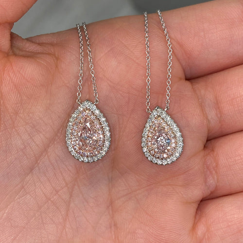 1ct Pink Pear Diamond Double Halo Pendant