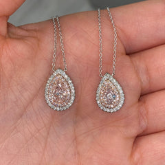 Half Carat Pink Pear Diamond Double Halo Pendant