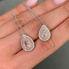 1ct Pink Pear Diamond Double Halo Pendant