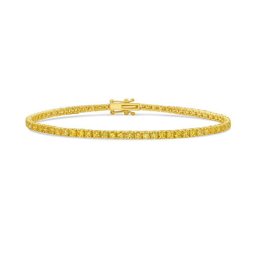 Fancy round shaped intense yellow diamond tennis bracelet, GIA certified.