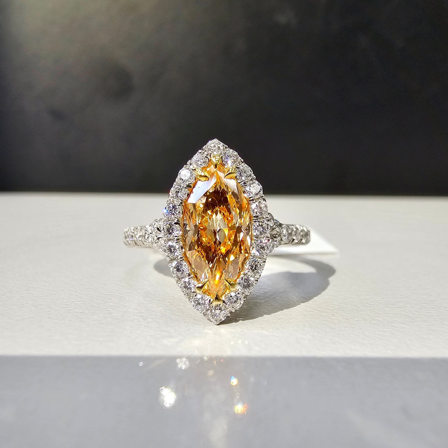 Natural orange diamond marquise cut ring