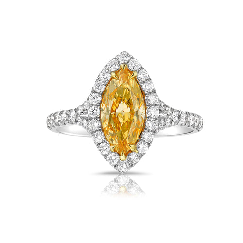 GIA certified natural orange diamond marquise cut ring.