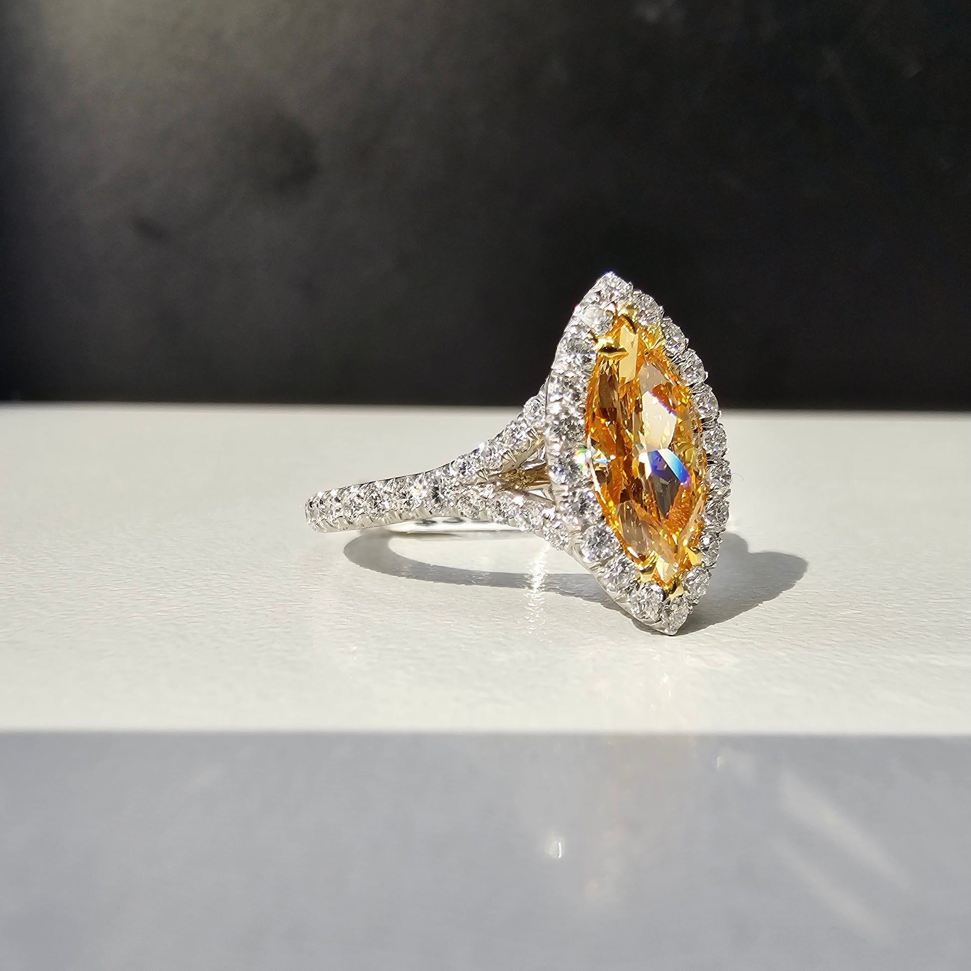 Natural orange diamond marquise cut ring