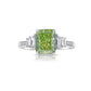 Natural Green elongated radiant diamond ring. GIA green diamond. Natural green diamond. JLO green diamond ring. Long radiant. Rectangular radiant