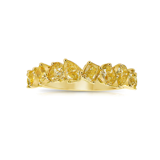 4.77 Carats Total Half Eternity Band with diamonds reaching halfway around the band Mixed Shapes: Heart, Pear, Oval, Cushion, Radiant Diamonds Crafted in 18k Yellow Gold Handmade in NYC