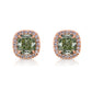 Green diamond earrings, fancy yellow green diamond surrounded by fancy pink diamond halo