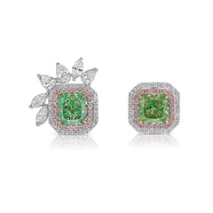 2 Carat Each Green Diamond Stud Earrings