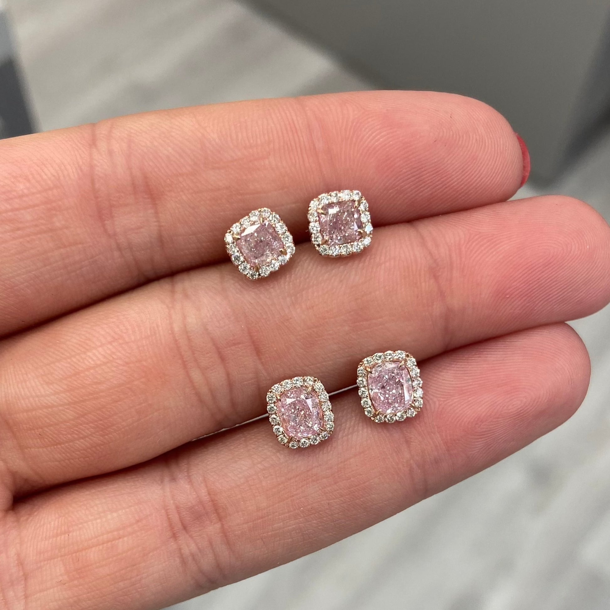 Small pink diamond online earrings