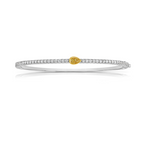 Fine Pear shaped yellow diamond bangle with light yellow pear and white round diamonds.