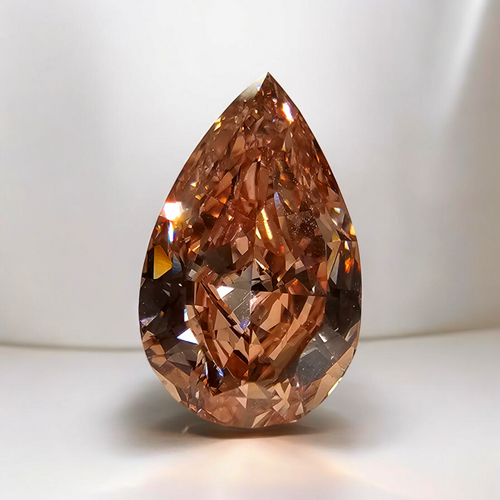 Unique GIA-certified deep brown-pink pear-shaped diamond with stunning VS2 clarity.