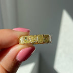 Natural yellow diamonds, yellow diamond ring, yellow diamond eternity band, yellow diamond jewelry, canary yellow diamonds, cushion eternity band.