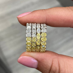 Wear two ways diamond eternity band. Undecided eternity ring. Diamond eternity ring. Fancy yellow and white alternating eternity band. Alternating diamond ring.