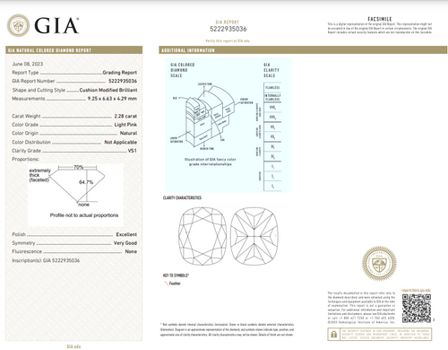 2.28 carat Light Pink Diamond Elongated Cushion Cut Diamond VS1 clarity Excellent + Very Good Cutting No fluorescence GIA Certified Diamond