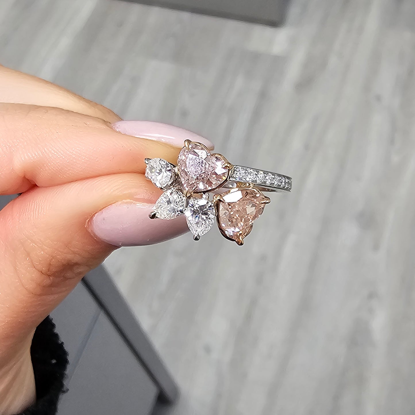 Fancy Brown Pink Heart Shape Diamond Ring