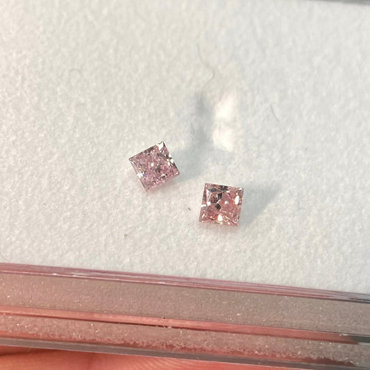 Argyle pink diamond, argyle fancy pink, pink princess cut, princess cut pair