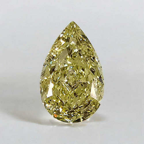 GIA certified Fancy Yellow pear-shaped diamond with SI1 clarity and eye-clean appearance.