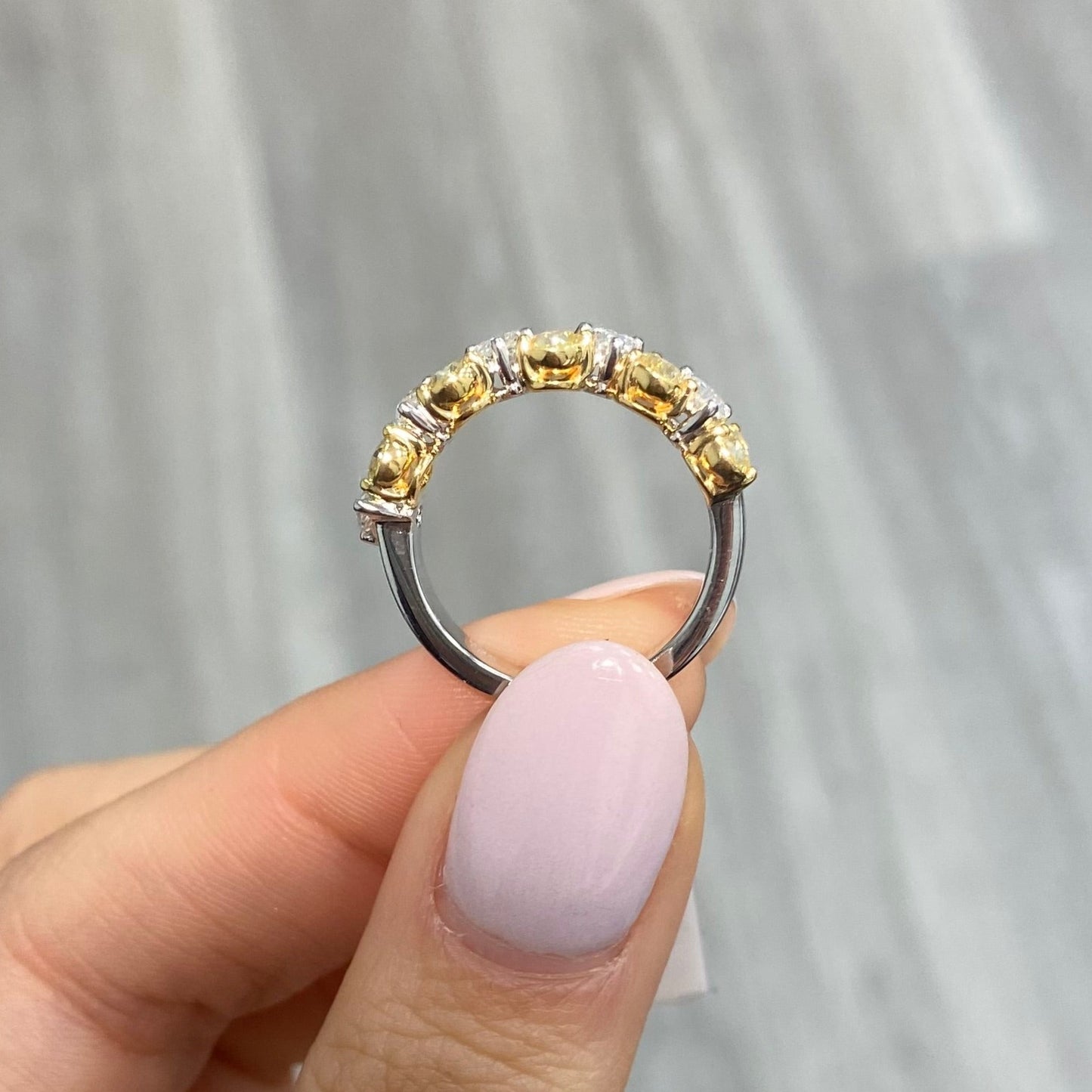 Alternating Fancy Yellow and White Diamond Eternity Band