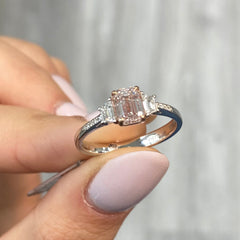 Faint pink emerald cut diamond, emerald cut diamond, pink emerald cut engagement ring, faint pinkish brown emerald cut