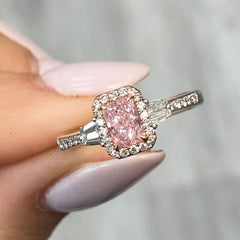 Pink Diamonds. Pink Diamond engagement rings. pink diamond ring. Light pink diamond rings. Long radiant pink diamond ring. Long Radiant. Rare colors pink diamonds. rare colors