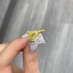 yellow diamond ring. 2 stone ring. two stone ring. unique yellow diamond ring