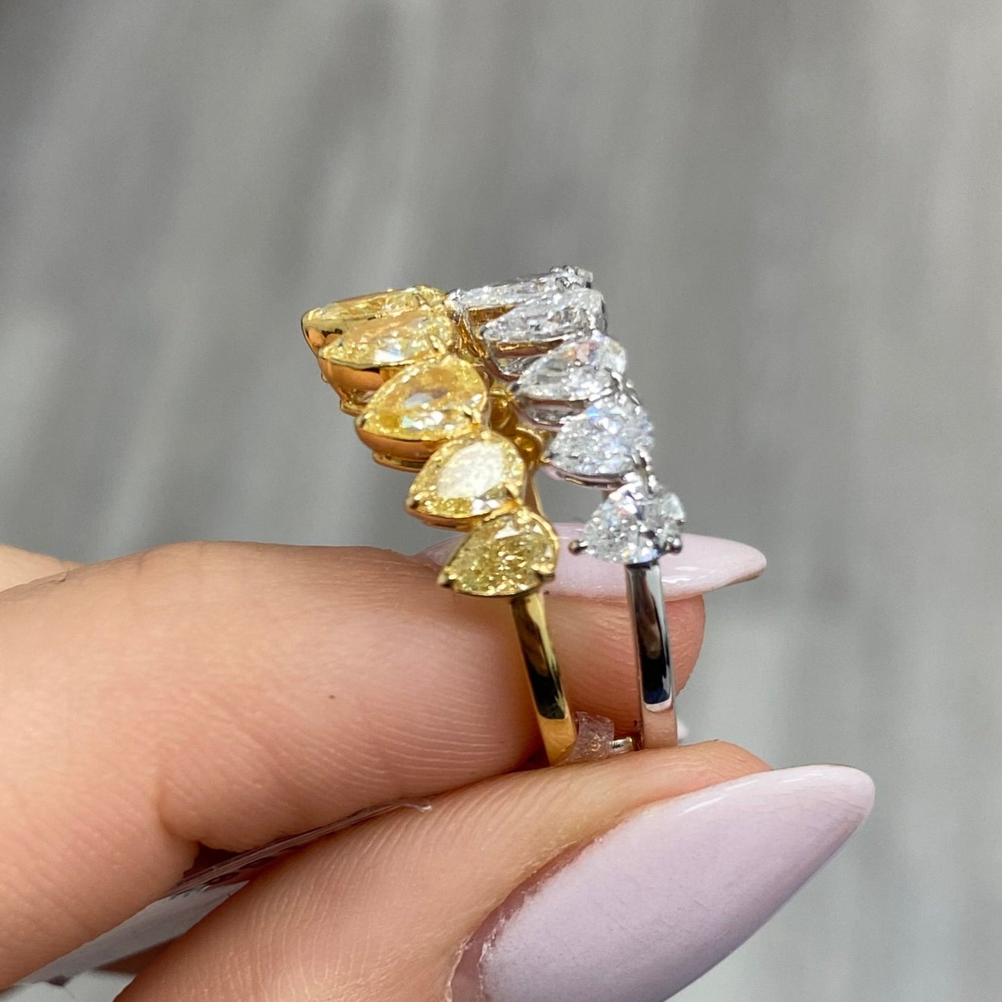 natural canary yellow diamonds and white diamonds in a statement ring