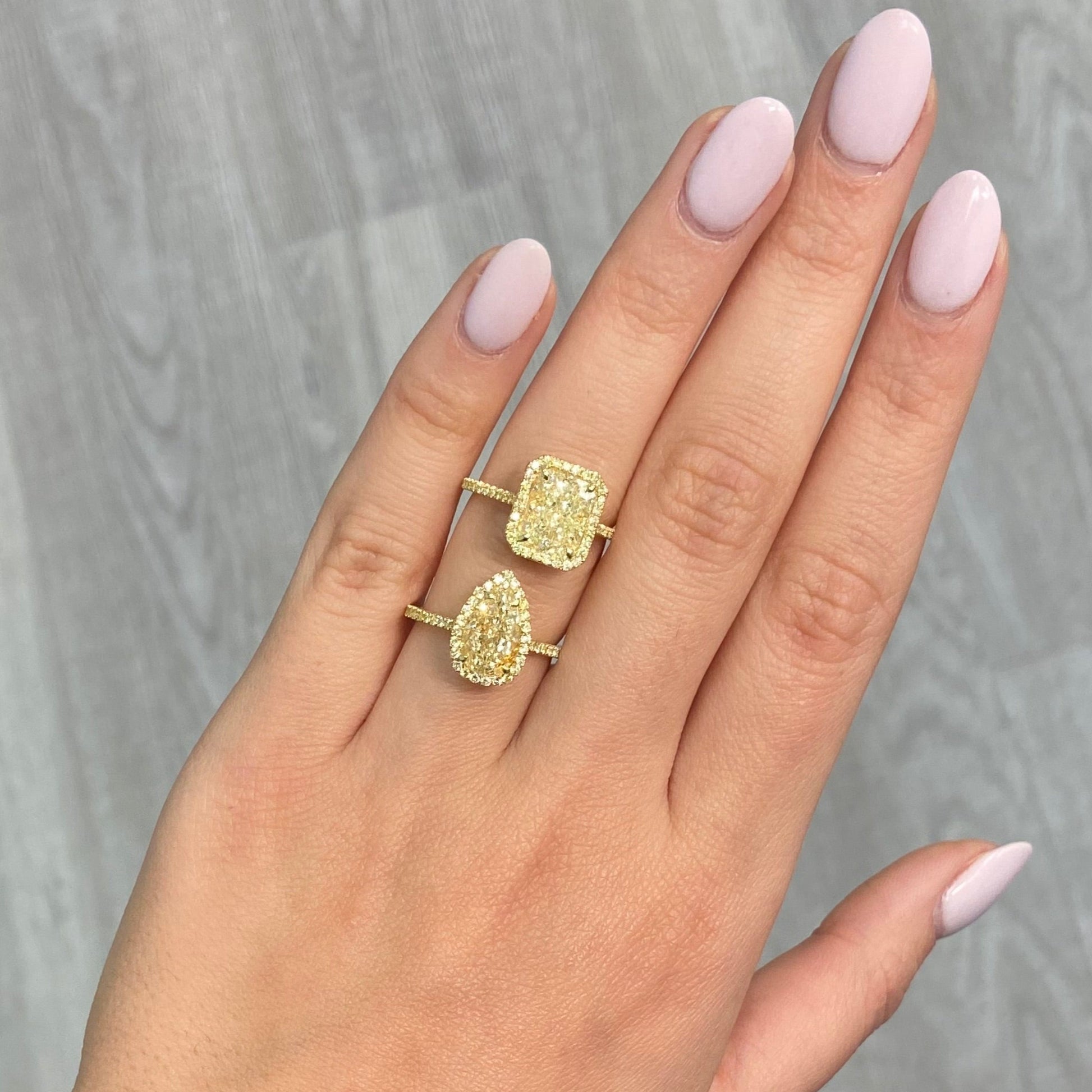 all yellow diamond radiant cut halo engagement ring 