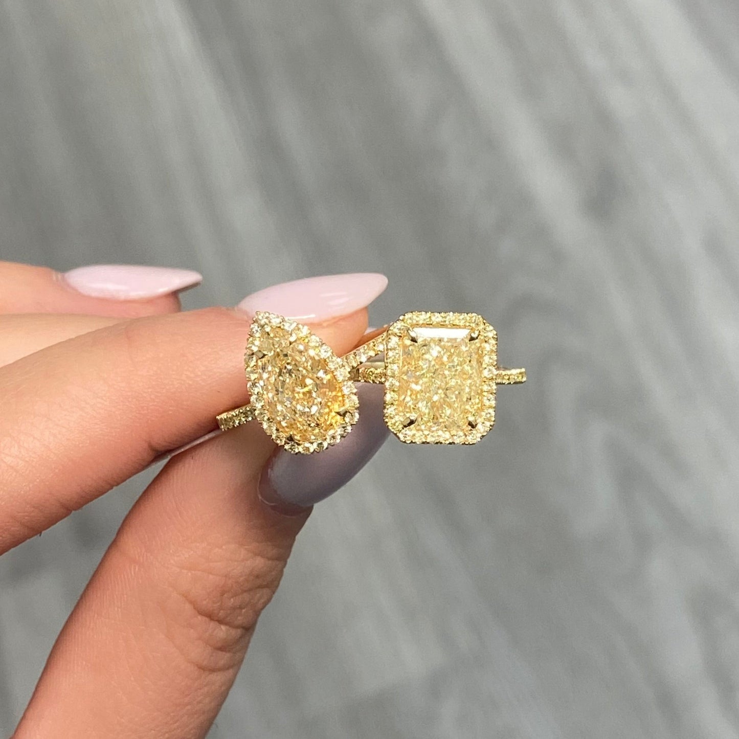 all yellow diamond radiant cut halo engagement ring 