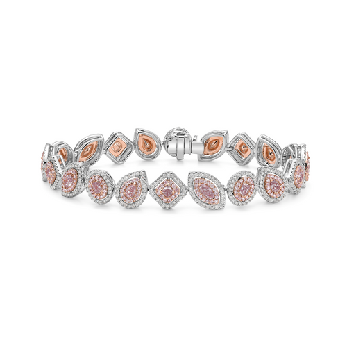 Natural pink and white diamond bracelet with mixed shape diamonds.