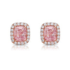 Pink diamond earrings. pink diamond studs. light pink diamonds. light pink cushions. diamond earrings.