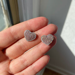 Pink and White Diamond Heart Stud earrings