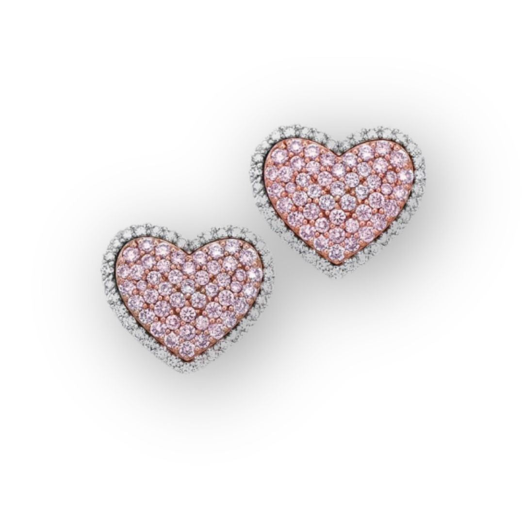 Pink and White Diamond Heart Studs
