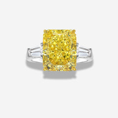 4 Carat Fancy Intense Yellow Elongated Radiant Diamond Engagement Ring