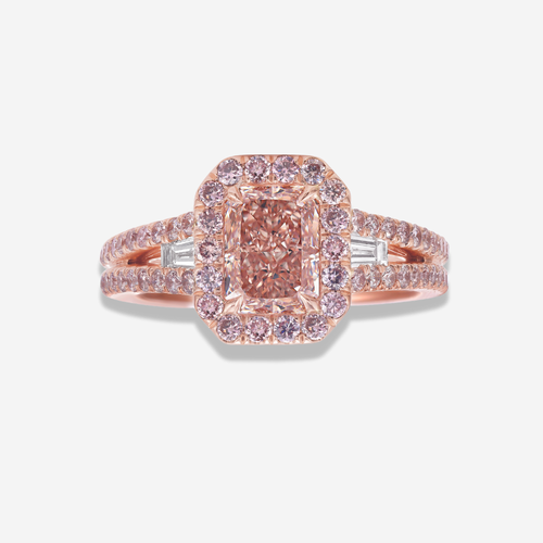 1 Carat Pink Radiant Diamond Halo Engagement Ring