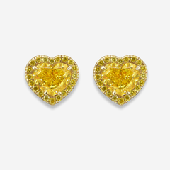 Fancy Intense Yellow Heart Diamond Studs