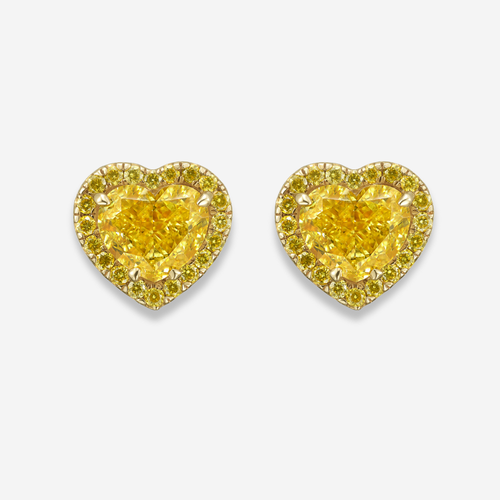 Fancy Intense Yellow Heart Diamond Studs