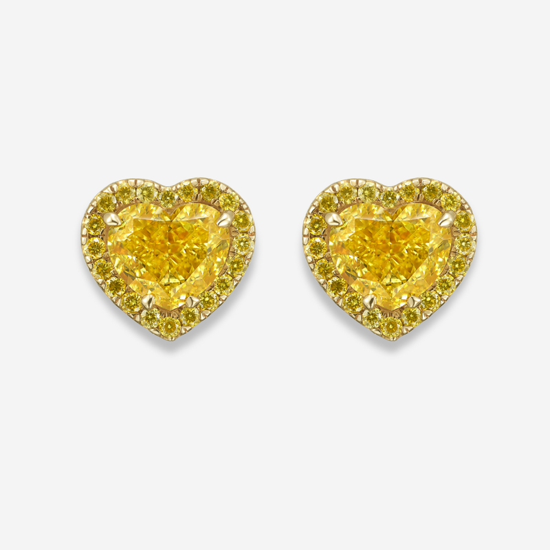 Fancy Intense Yellow Heart Diamond Studs