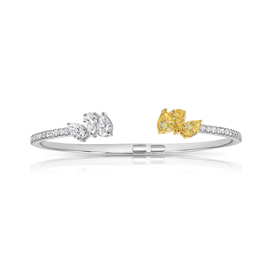 yellow and white diamond bangle with all natural diamonds and pave on the band