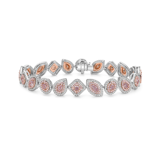 Natural pink and white diamond bracelet with mixed shape diamonds