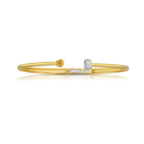 Two-Stone Yellow and White Diamond Bezel Set Bangle Bracelet