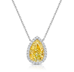 3.51ct Yellow Pear Shape with White Halo Diamond Pendant Necklace