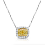 2 Carat Yellow Cushion with White Halo Diamond East West Pendant Necklace