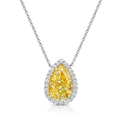 2 Carat Carat Yellow Pear Shape with White Halo Diamond Pendant Necklace