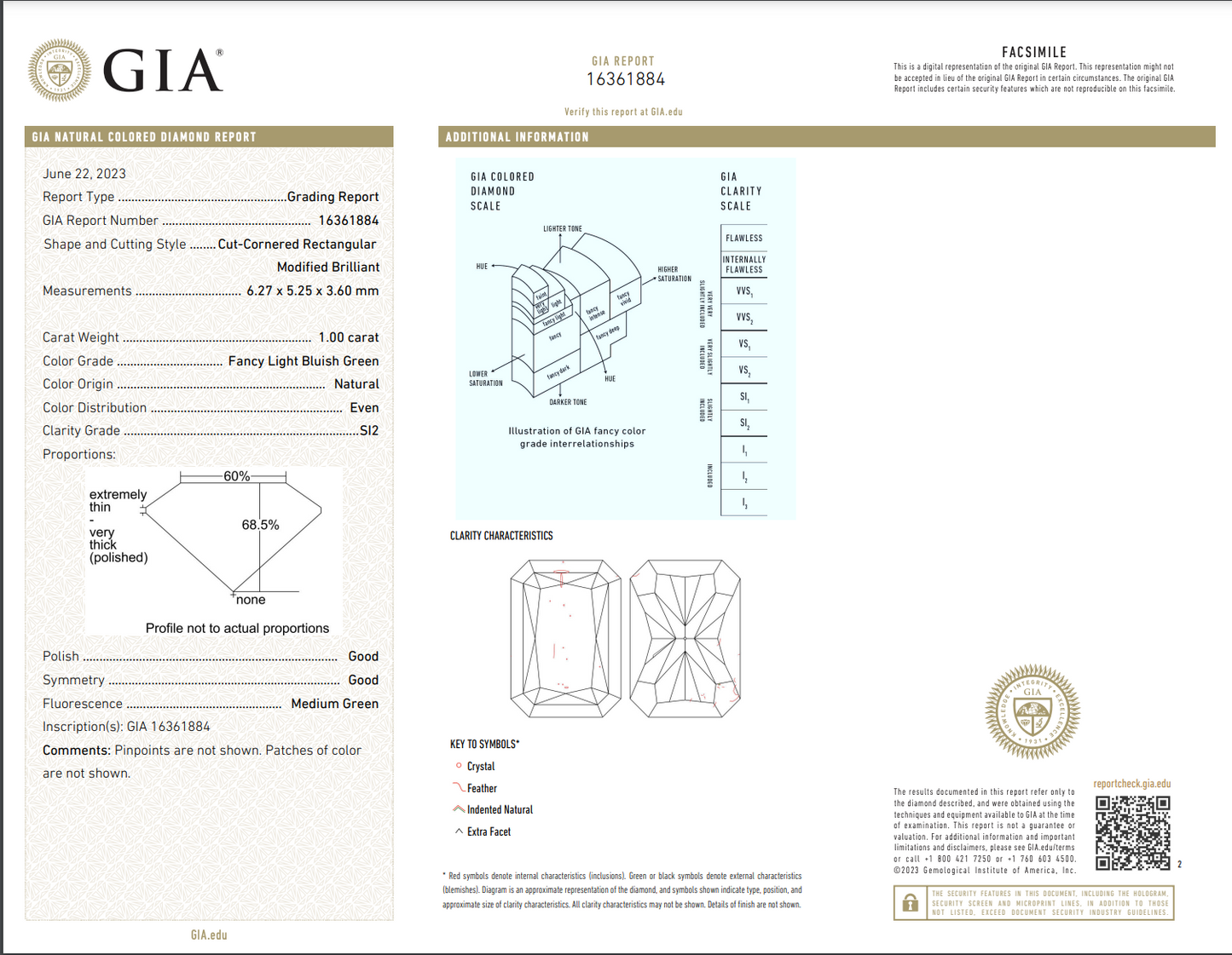 Natural green diamond, GIA certified diamond with medium green fluorescence